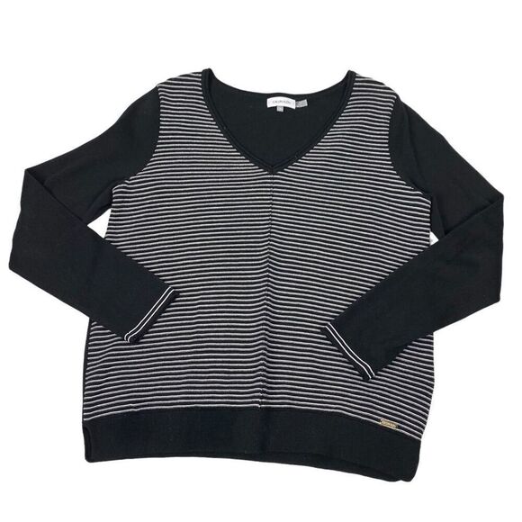 Calvin Klein Womens Striped V-Neck Sweater size Small - Picture 1 of 6